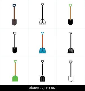 Shovel set Icon Vector Design Template. Editable Stroke. Shovel set icon. Gardening concept, digging symbol. Web site page and mobile app design eleme Stock Vector