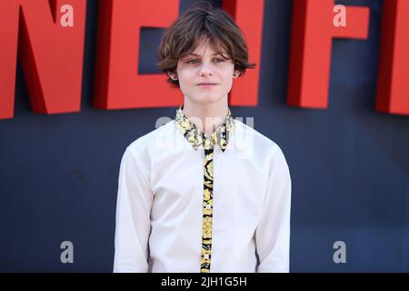 HOLLYWOOD, LOS ANGELES, CALIFORNIA, USA - JULY 13: Actor Cameron Crovetti arrives at the World Premiere Of Netflix's 'The Gray Man' held at the TCL Chinese Theatre IMAX on July 13, 2022 in Hollywood, Los Angeles, California, United States. (Photo by Xavier Collin/Image Press Agency) Stock Photo