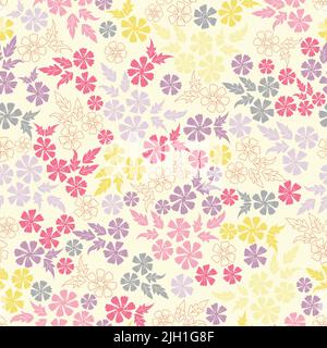 Colourful flowers garden ditsy vector seamless pattern background. Great for light summer fabric, scrapbooking, giftwrap, and wallpaper design project Stock Vector
