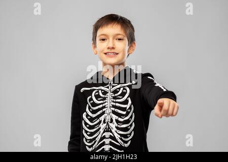 boy in halloween costume of skeleton Stock Photo