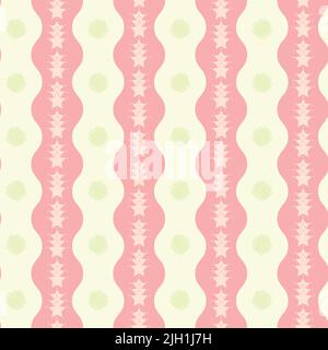 Vector cute pastel pink and cream abstract stars with wavy zigzag background seamless pattern Stock Vector
