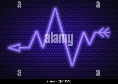 Neon arrow in the shape of a zigzag on a purple background Stock Vector