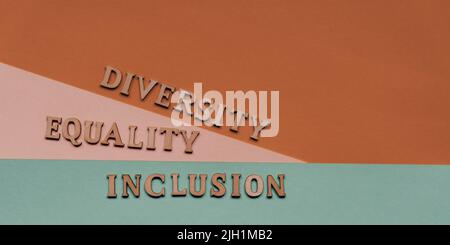 Message DIVERSITY INCLUSION EQUALITY. Motivational Words Quotes Concept. Colorful background. Minimalistic creative concept. Identity equity belonging Stock Photo