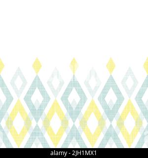 Blue yellow vector fabric ikat diamond textured bottom horizontal seamless border pattern Stock Vector