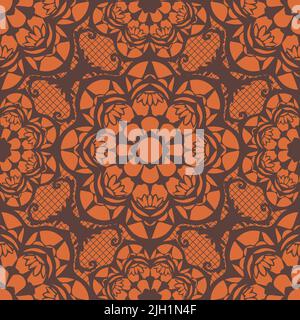 Seamless vector pattern with lace texture on brown background. Simple Moroccan wallpaper design. Aztec fashion textile. Stock Vector