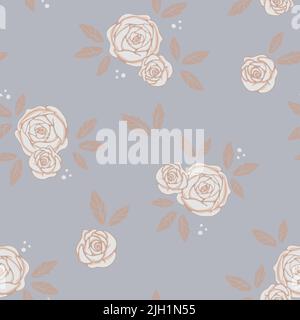 Seamless vector pattern with white roses on pastel blue background. Simple romantic vintage floral wallpaper design. Stock Vector