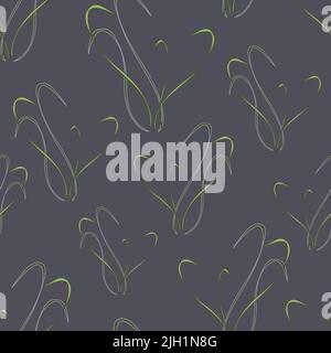 Seamless vector pattern abstract texture on blue background. Modern wallpaper design with green grass. Trendy fashion fabric wavy line. Stock Vector