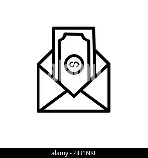 Envelope With Money Vector Line Icon. Flat Style Design. Stock Vector