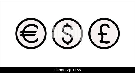 Currencies icon set vector. Currency signs symbols. Euro, dollar pound Stock Vector