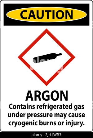 Caution Argon GHS Sign On White Background Stock Vector