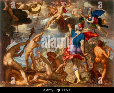 The Battle between the Gods and the Giants. Joachim Antonisz. Wtewael. c. 1608. Stock Photo
