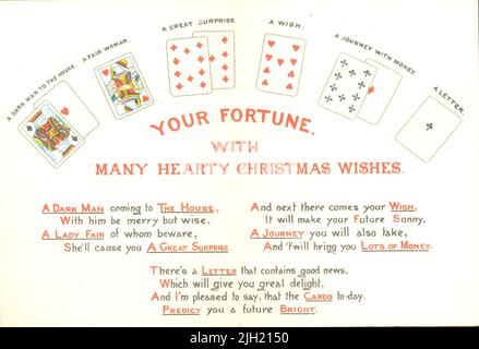 Chromolithographed interior to Christmas greetings card explaining the meaning of playing cards 1898.    (Exterior of card  ID 2JH214J) Stock Photo
