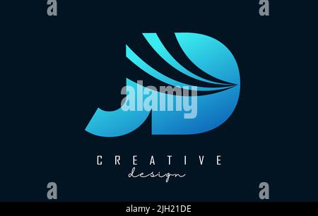 Creative blue letter JD J d logo with leading lines and road concept design. Letters with geometric design. Vector Illustration with letter and creati Stock Vector