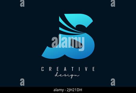 Creative blue letter JS J s logo with leading lines and road concept design. Letters with geometric design. Vector Illustration with letter and creati Stock Vector