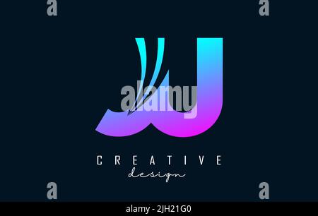 Creative colorful letter JU J u logo with leading lines and road concept design. Letters with geometric design. Vector Illustration with letter and cr Stock Vector
