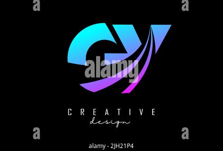 Creative colorful letter GY g y logo with leading lines and road concept design. Letters with geometric design. Vector Illustration with letter and cu Stock Vector