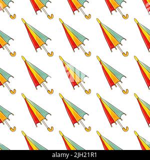 Bright autumn mood. Seamless pattern with umbrellas. Illustration in hand draw style. Can be used for fabric and etc Stock Vector