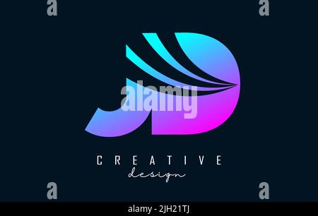 Creative colorful letter JD J d logo with leading lines and road concept design. Letters with geometric design. Vector Illustration with letter and cr Stock Vector