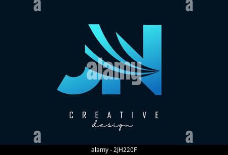 Creative blue letter JN J n logo with leading lines and road concept design. Letters with geometric design. Vector Illustration with letter and creati Stock Vector
