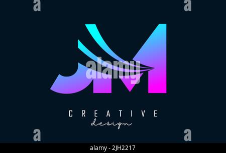Creative colorful letter JM J M logo with leading lines and road concept design. Letters with geometric design. Vector Illustration with letter and cr Stock Vector