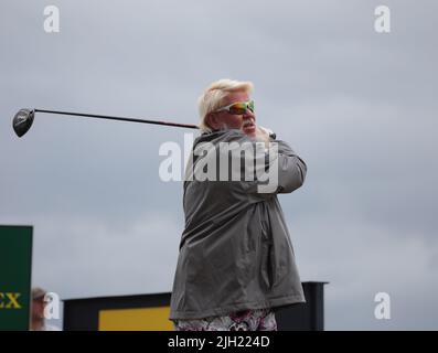 St.Andrews, UK. 14th July, 2022. American John Daly drives on the 16th tee at the 150th Open Championship at St Andrews Golf Club in St Andrews, Scotland on Thursday, July 14, 2022. Photo by Hugo Philpott/UPI Credit: UPI/Alamy Live News