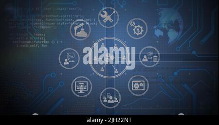 Image of data processing over blue background Stock Photo