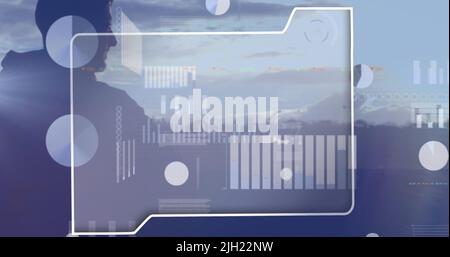 Image of data processing over caucasian man and landscape Stock Photo