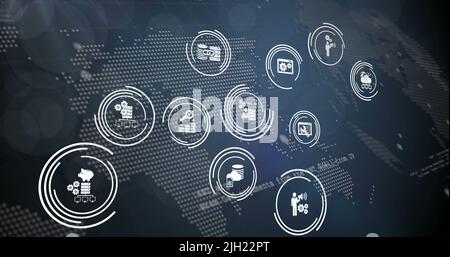 Image of data processing over blue background Stock Photo