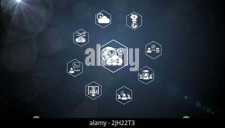 Image of data processing over blue background Stock Photo