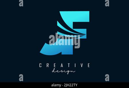 Creative blue letter JF J f logo with leading lines and road concept design. Letters with geometric design. Vector Illustration with letter and creati Stock Vector