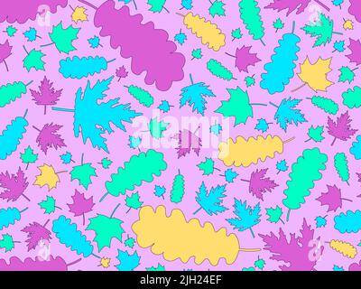 Colorful leaves seamless pattern. Autumn falling leaves, leaf fall. Oak and maple. Design for wrapping paper, print, fabric and printing. Vector illus Stock Vector