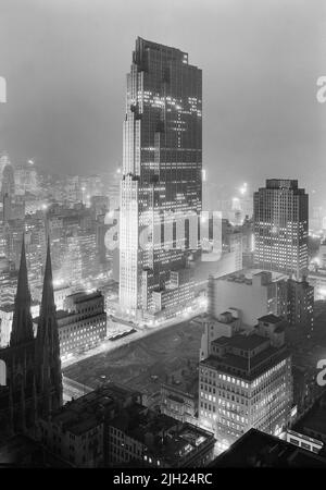 Rockefeller Center at Night, New York City, New York, USA, Gottscho-Schleisner Collection, 1933 Stock Photo