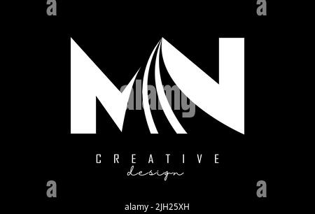 Creative white letter Mn m n logo with leading lines and road concept design. Letters with geometric design. Vector Illustration with letter and creat Stock Vector