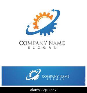 Vector world and gear logo combination. Earth and mechanic symbol or icon. Unique globe and industrial logotype design template. Stock Vector