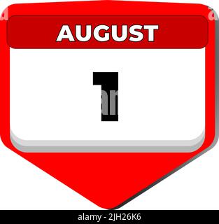 1 August vector icon calendar day. 1 date of august. First day of august. 1st date number. 1 day calendar. Swiss National Day Switzerland. Stock Vector