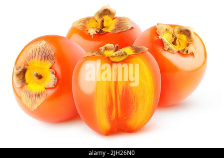 Fresh persimmons (kaki fruits) isolated on white background Stock Photo