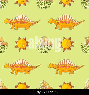 Dinosaurs of the Jurassic period. Cute funny kids dinosaurs seamless pattern. Print for cloth design, textile, fabric, wallpaper Stock Vector