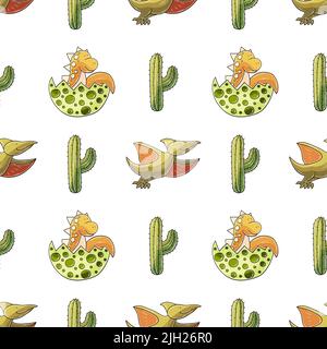 Vector seamless with Dinosaur and eggs for your design textile, wallpapers,  fabric, posters. Funny dinosaurs and Pterodactyl hatching from an egg.  Vector illustration Stock Vector Image & Art - Alamy