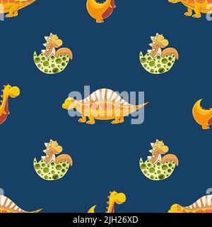 Dinosaurs of the Jurassic period. Cute funny kids dinosaurs seamless pattern. Print for cloth design, textile, fabric, wallpaper, wrapping paper Stock Vector