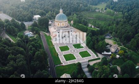 Aerial view of The Sanctuary of Oropa in tj Italian Alps. Stock Photo