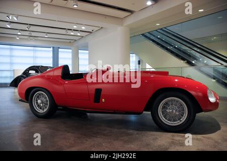 New York City, USA. 14th July, 2022. A 1953 Ferrari 375 MM Spider by Scaglietti, estimated at $8/10 million, is featured at RM Sotheby's Monterey Auction Preview on July 14, 2022 in New York City. (Photo by Efren Landaos/Sipa USA) Credit: Sipa USA/Alamy Live News Stock Photo