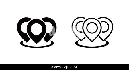 Pin icon set. Location icon vector. destination icon. map pin Set of location sings in a flat style. Black geo location sings. vector illustration des Stock Vector