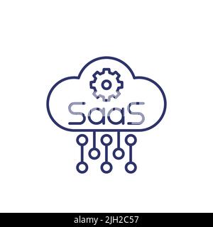 SaaS line icon with a cloud and gear Stock Vector