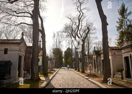 PARIS, FRANCE -APRIL 4, 2018: Pere Lachaise Cemetery is the largest cemetery in the city of Paris Stock Photo