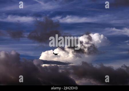 Hydroplane in sky, Cloudy scape Stock Photo
