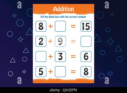 Basic math addition for kids. Fill the blank box with the correct ...