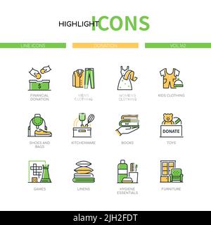 Donation and helping those in need - modern line design style icons set Stock Vector