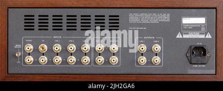 Vacuum Tubes Control Amplifier Rear Panel Stock Photo