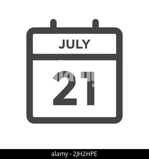 July 21 Calendar Day or Calender Date for Deadline and Appointment Stock Vector