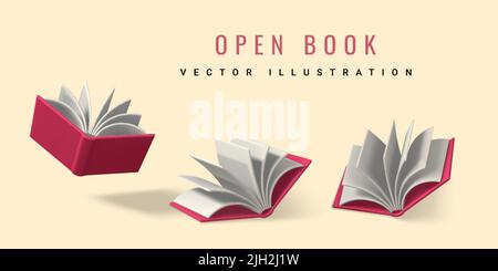 Cute cartoon open book. Realistic 3d book with shaddow on white background. Vector illustration. Stock Vector